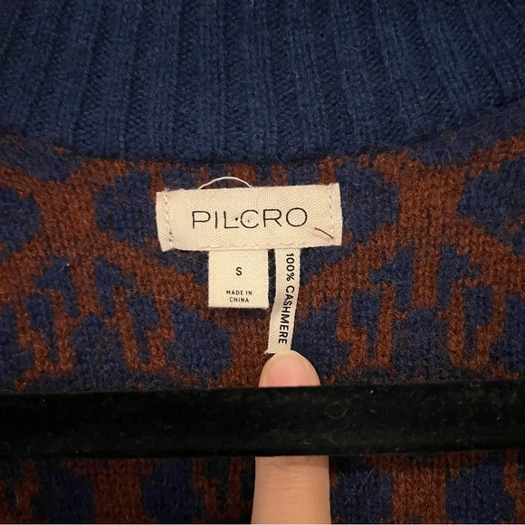 Anthropologie Pilcro "Mash Up" 100% Cashmere Collared Navy Knit Sweater Small - Picture 3 of 5